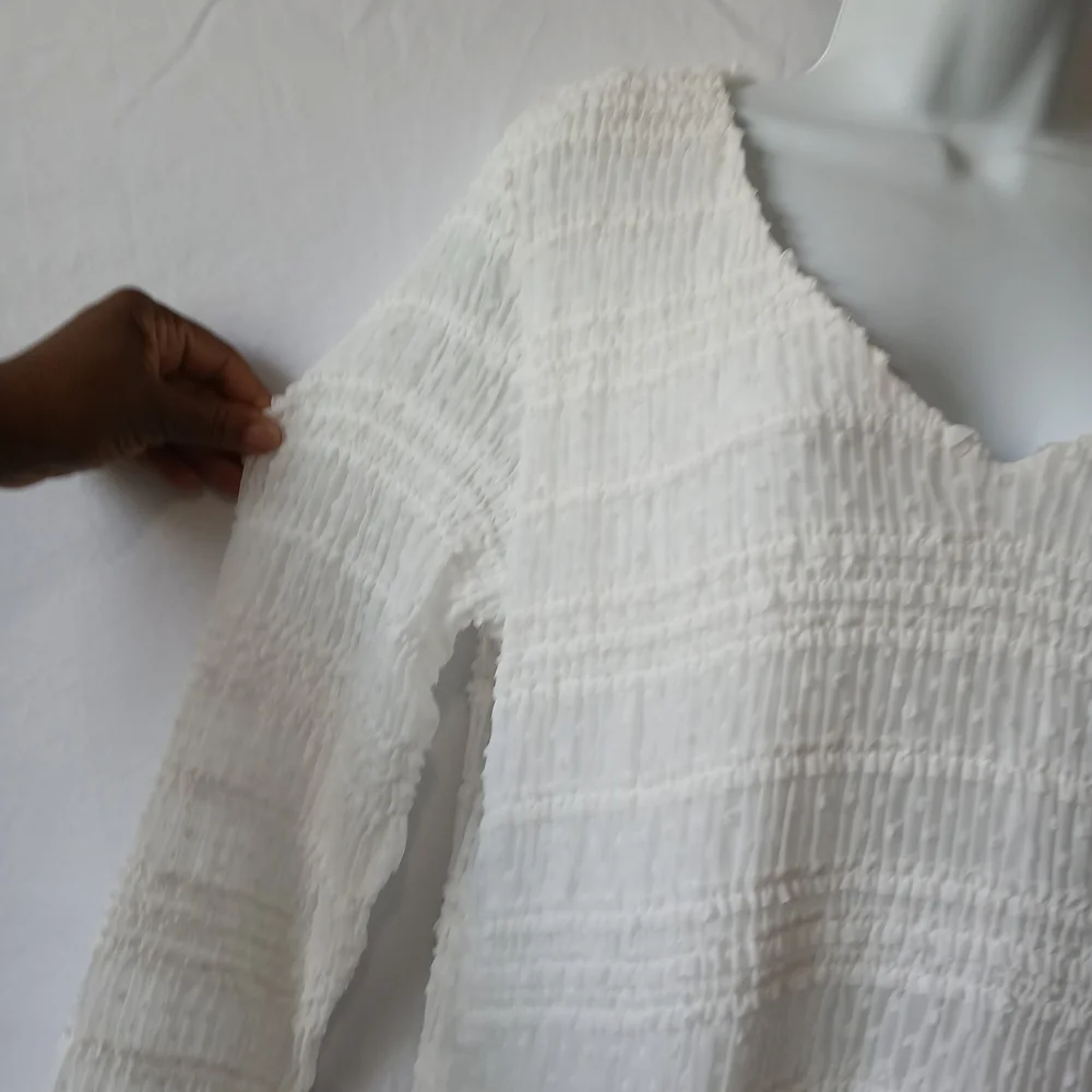 Lost & Wander Off White  Ruffled Long Sleeve Blouse NWT Texture Chic Office Wear
